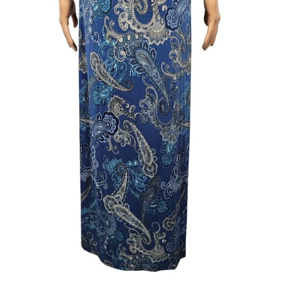NWT Ariella Women's Mock/High Neck Sleeveless Blue Pattern Slit Maxi Dress Sz L - Picture 11 of 14